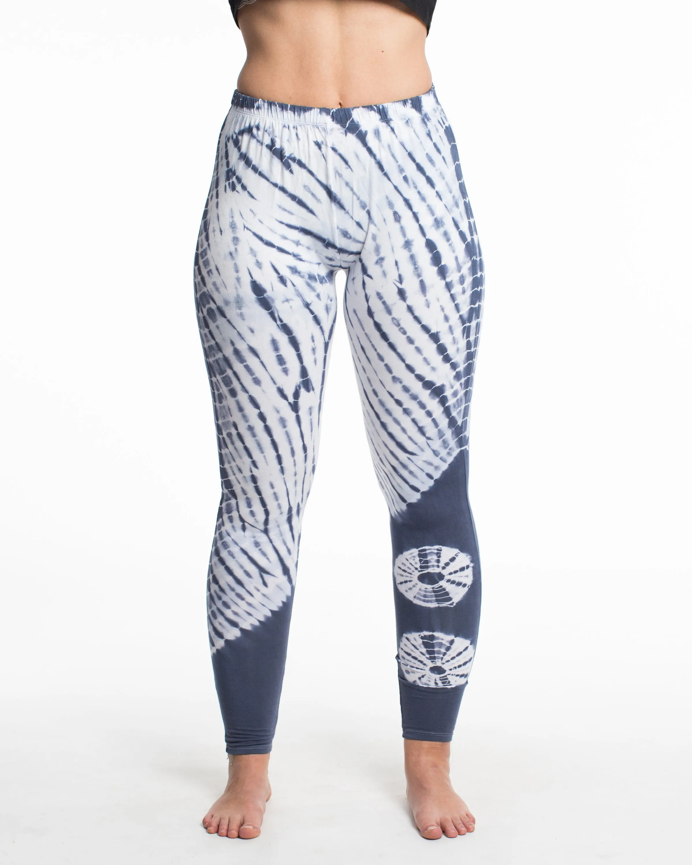 Womens Tie Dye Yoga Leggings in White Navy