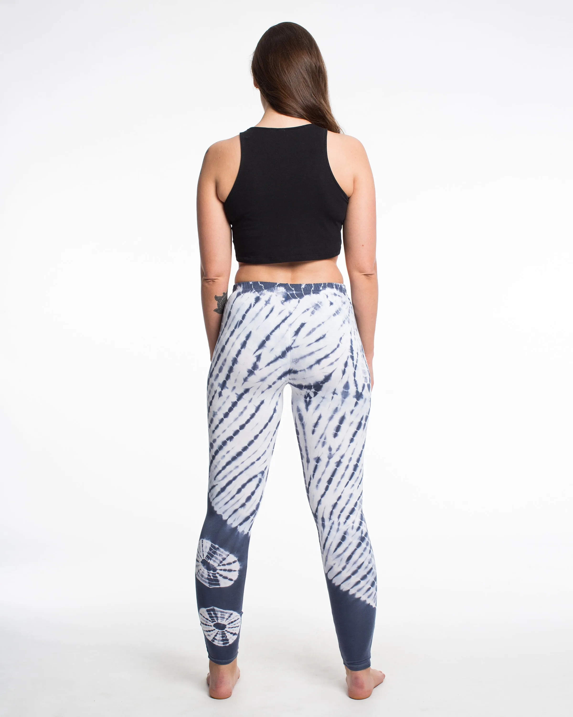 Womens Tie Dye Yoga Leggings in White Navy