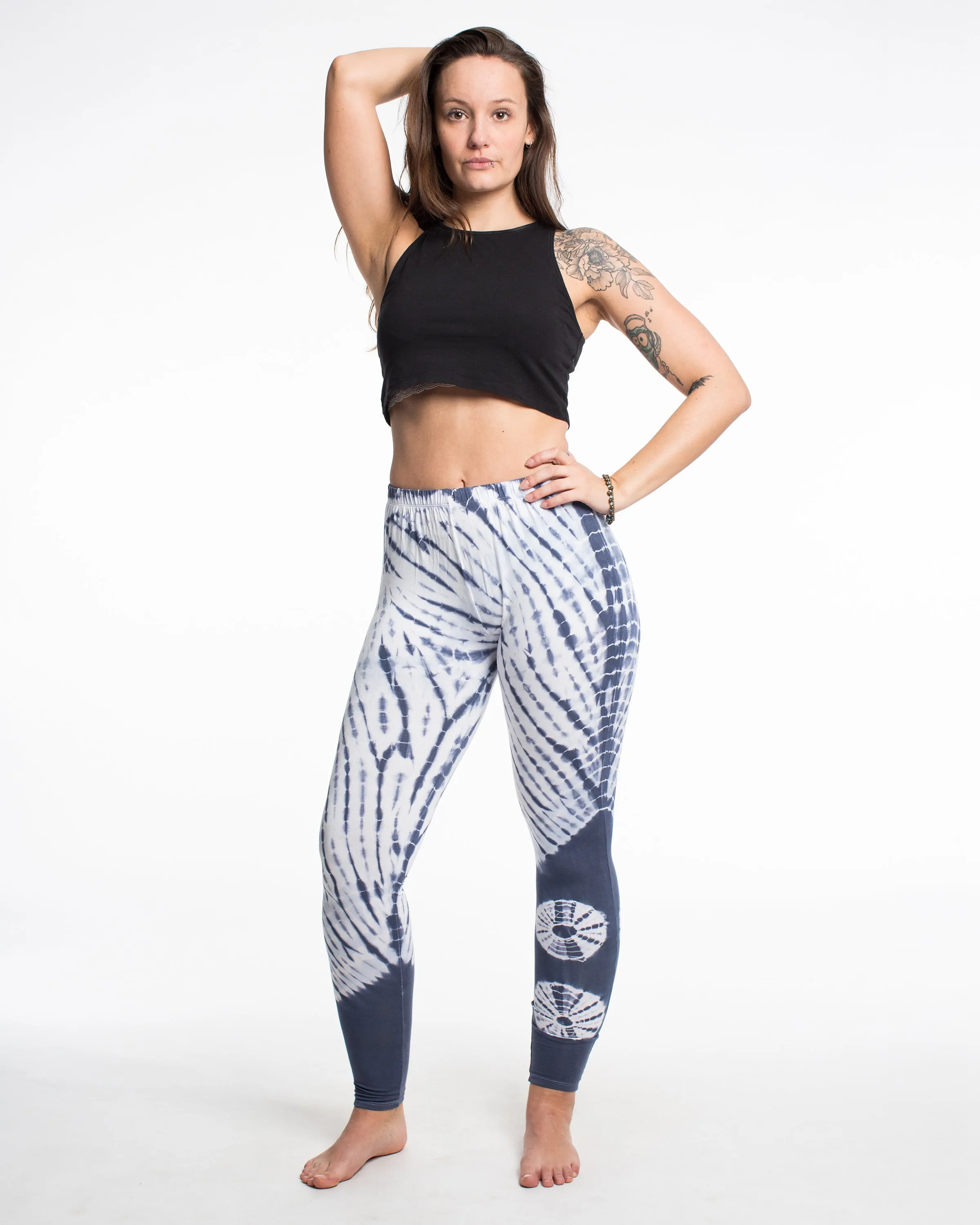 Womens Tie Dye Yoga Leggings in White Navy